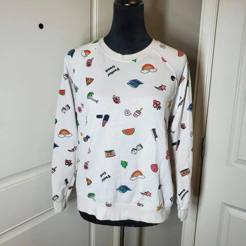 Forever 21 Vintage Kawaii Sticker Emoji Sweatshirt Size Small